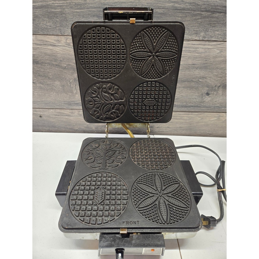 Toastmaster Pizzelle Maker Waffle Iron Chrome 4 Pattern Italian Cookie Baker